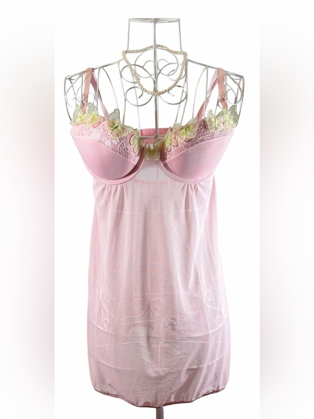 Y2K Rampage Pink Sabrina Carpenter Aesthetic Butterfly Sheer Lace Slip Dress